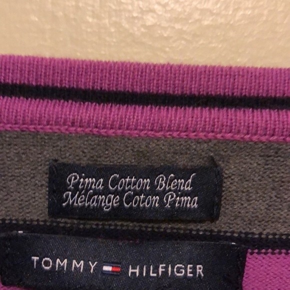 Tommy Hilfiger size large purple and grey stripped sweater - Picture 5 of 6